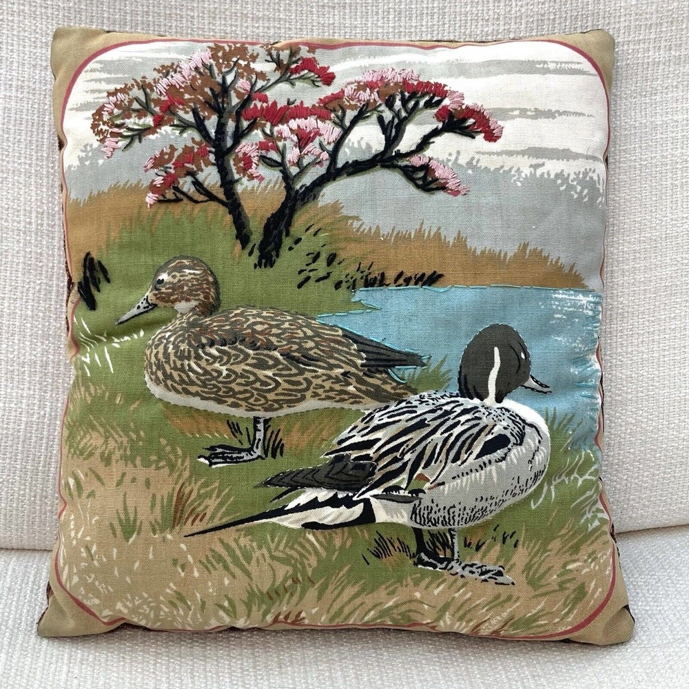 Mid Century Modern Duck Throw Pillow 12"X11" Cabin Lake Lodge Cottagecore nature